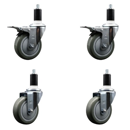 Service Caster 4'' Gray Poly Swivel 1-3/8'' Expanding Stem Caster Set 2 Total Lock Brakes, 4PK SCC-EXTTL20S414-PPUB-2-S-2-138